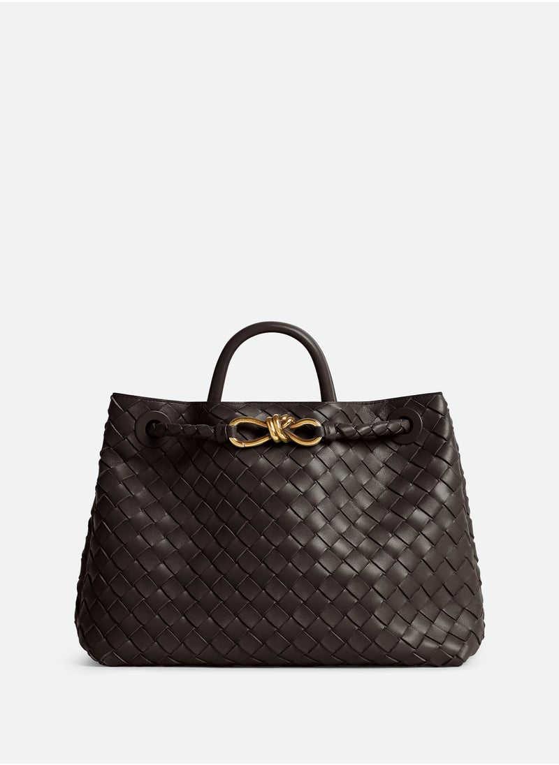 VENETA Andiamo Top handle bag leather bag with signature knot detail and sliding cross-body strap.