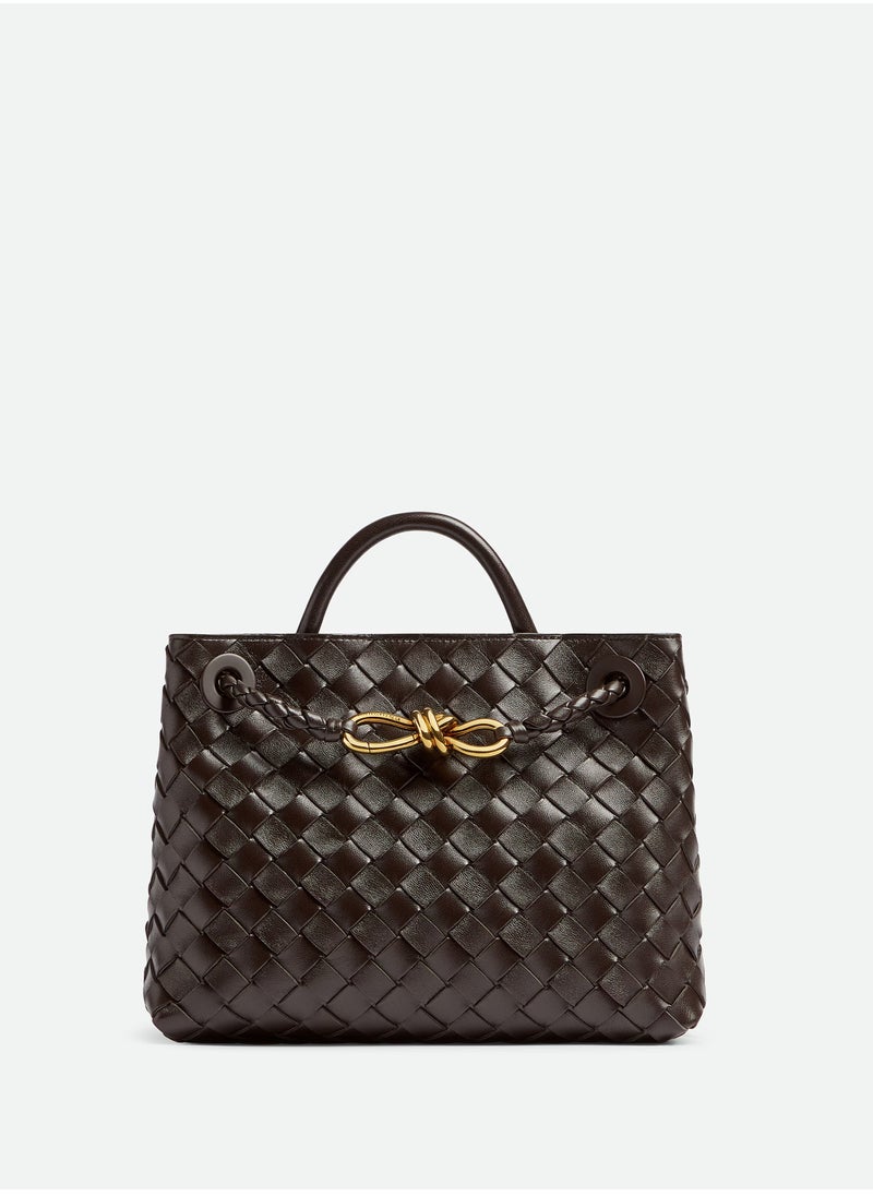 VENETA Andiamo Top handle bag leather bag with signature knot detail and sliding cross-body strap.