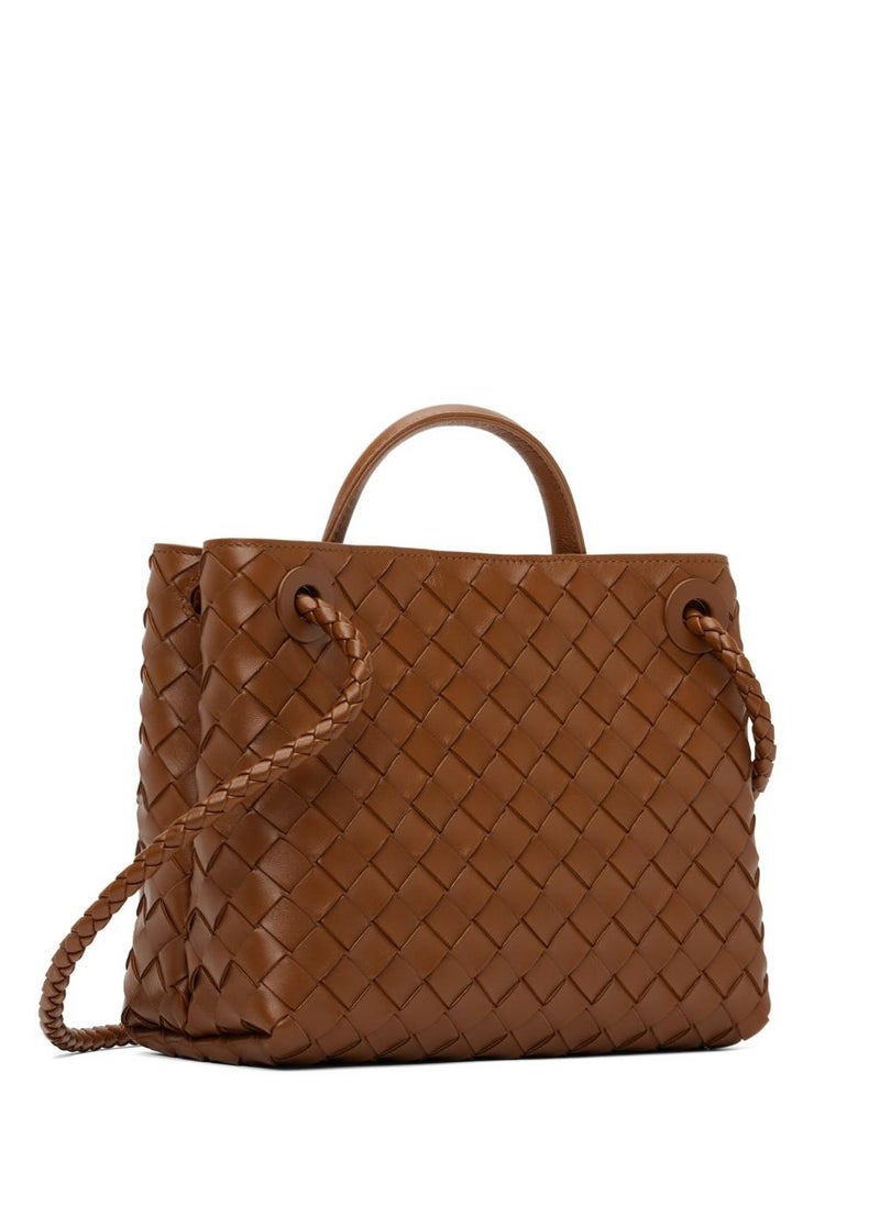 VENETA Andiamo Top handle bag leather bag with signature knot detail and sliding cross-body strap.