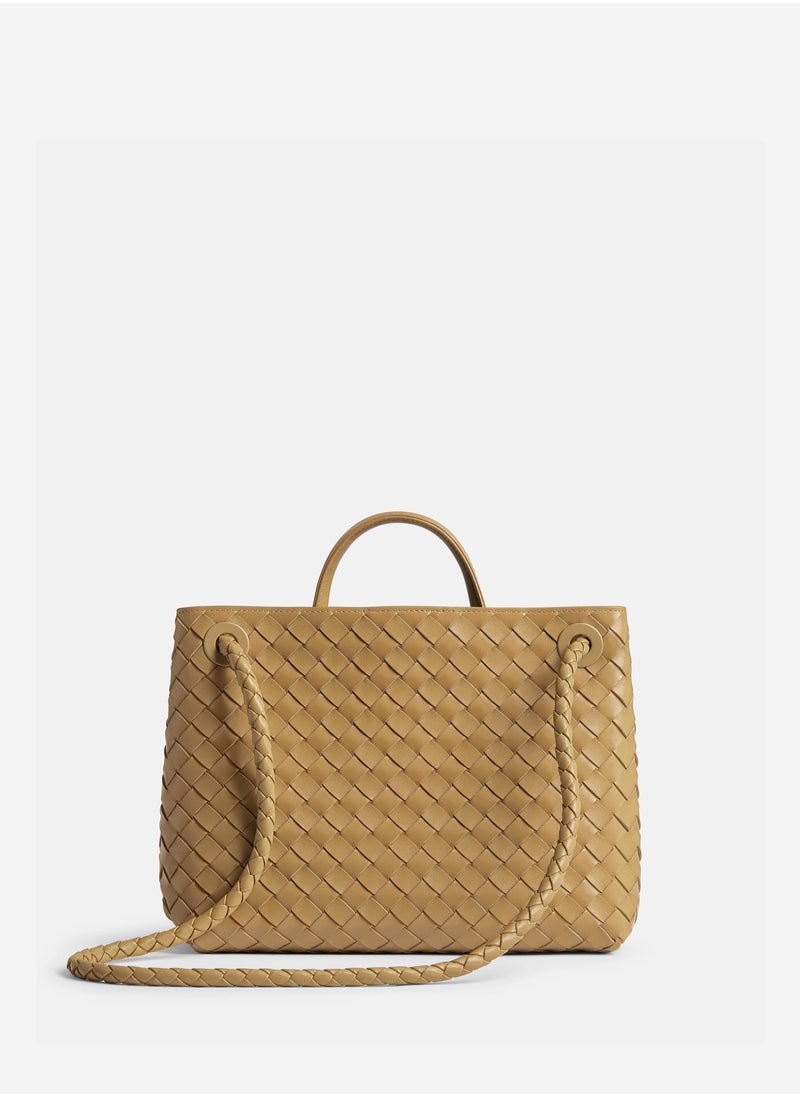 VENETA Andiamo Top handle bag leather bag with signature knot detail and sliding cross-body strap.