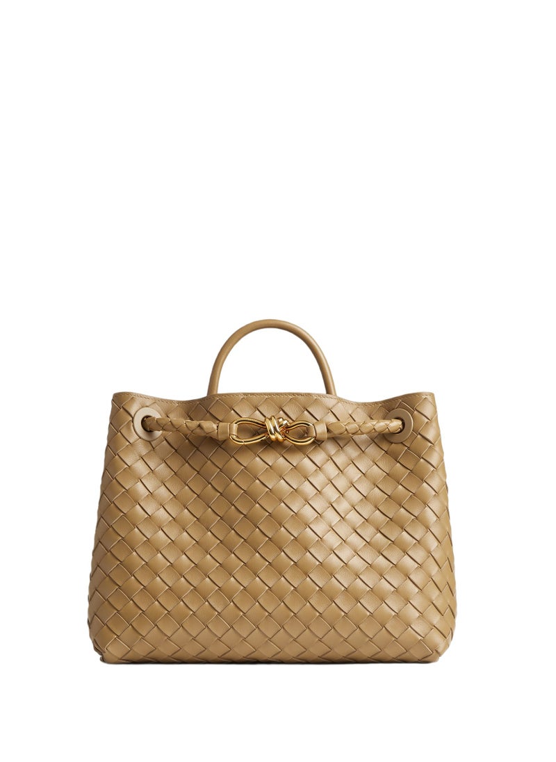 VENETA Andiamo Top handle bag leather bag with signature knot detail and sliding cross-body strap.