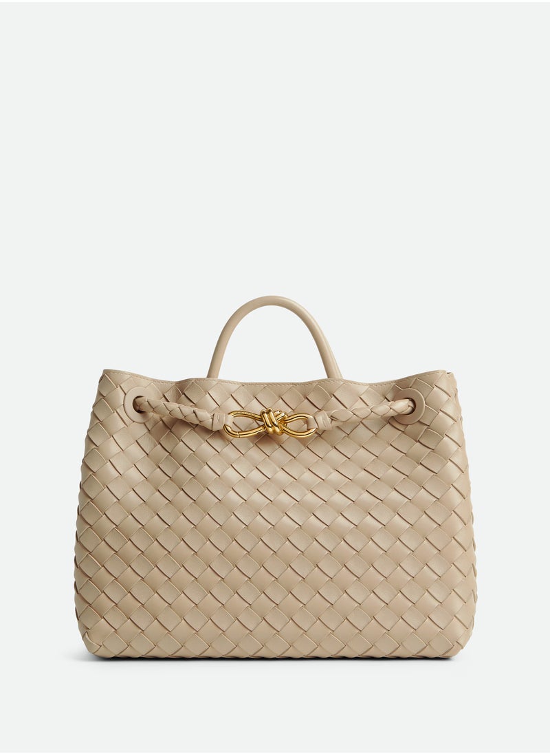 VENETA Andiamo Top handle bag leather bag with signature knot detail and sliding cross-body strap.