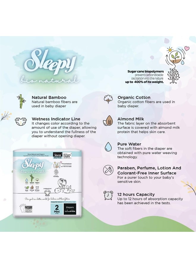 Pack Of 136  Natural Premium Size 2 Diapers, Baby Dry Taped Diapers, 3-6Kg, Hypoallergenic, Water Based, Almond Milk, Vegan, 100% Leakproof, 2 X 68 Pieces