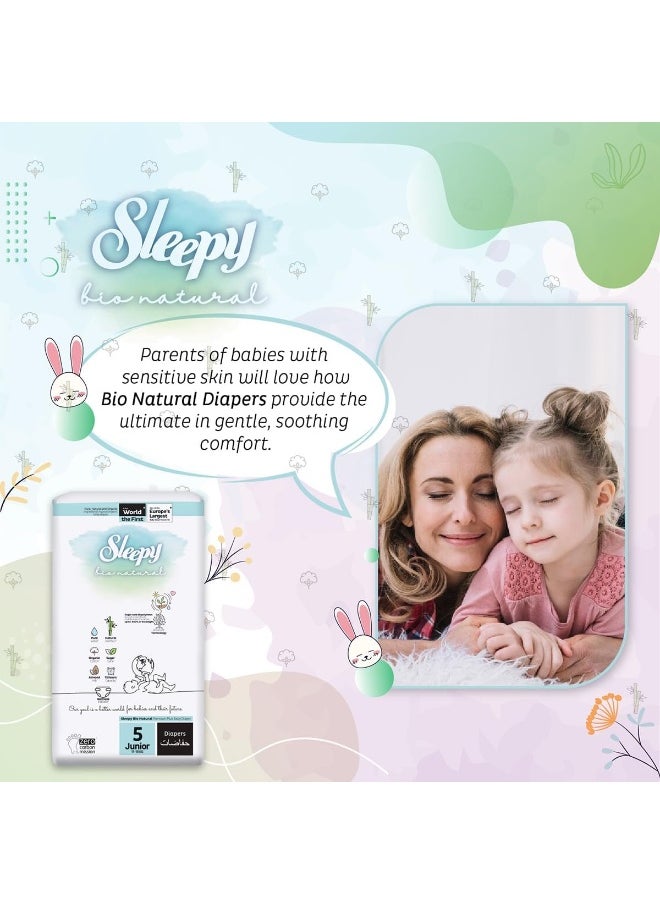 Baby Dry Taped Diapers Bio Natural Premium Size 5 Diapers, 120 Count, 11-18Kg, Hypoallergenic, 3 X 40 Water Based, Almond Milk, Vegan, 100% Leakproof