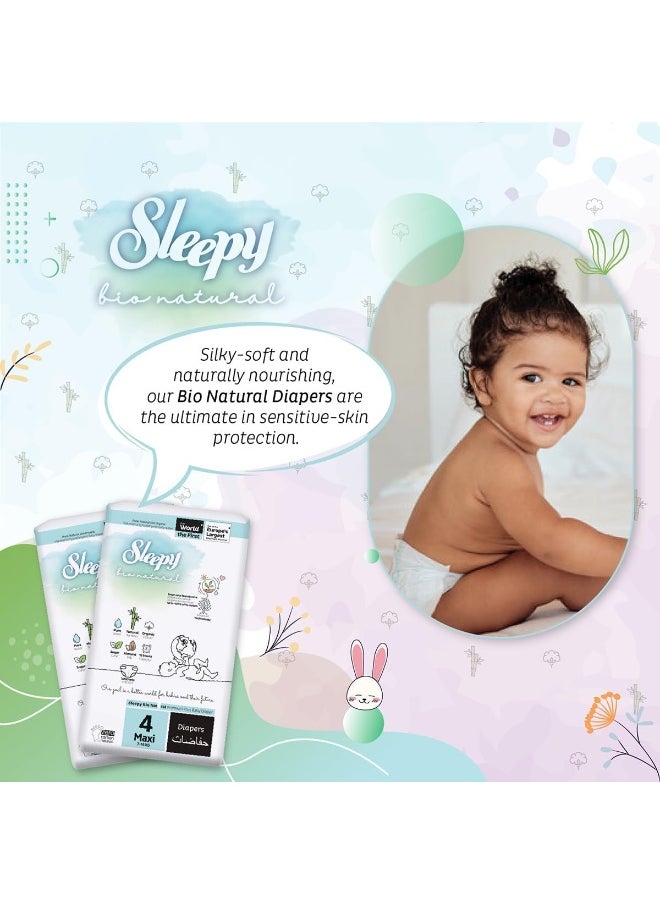 Baby Dry Taped Diapers Bio Natural Premium Size 4 Diapers, 48 Count, 7-14Kg, Hypoallergenic, Water Based, Almond Milk, Vegan, 100% Leakproof