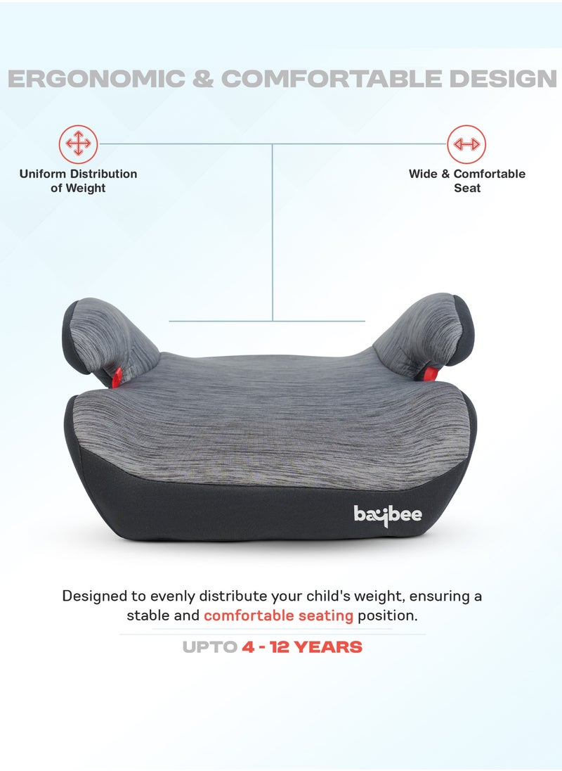Baybee Kids Booster Car Seat for Baby Portable Lightweight Travel Car Seat with Removable Cover, Comfort, Compact and Easy to Use | Suitable for Toddler 4-12 Years Boys Girls (Grey)