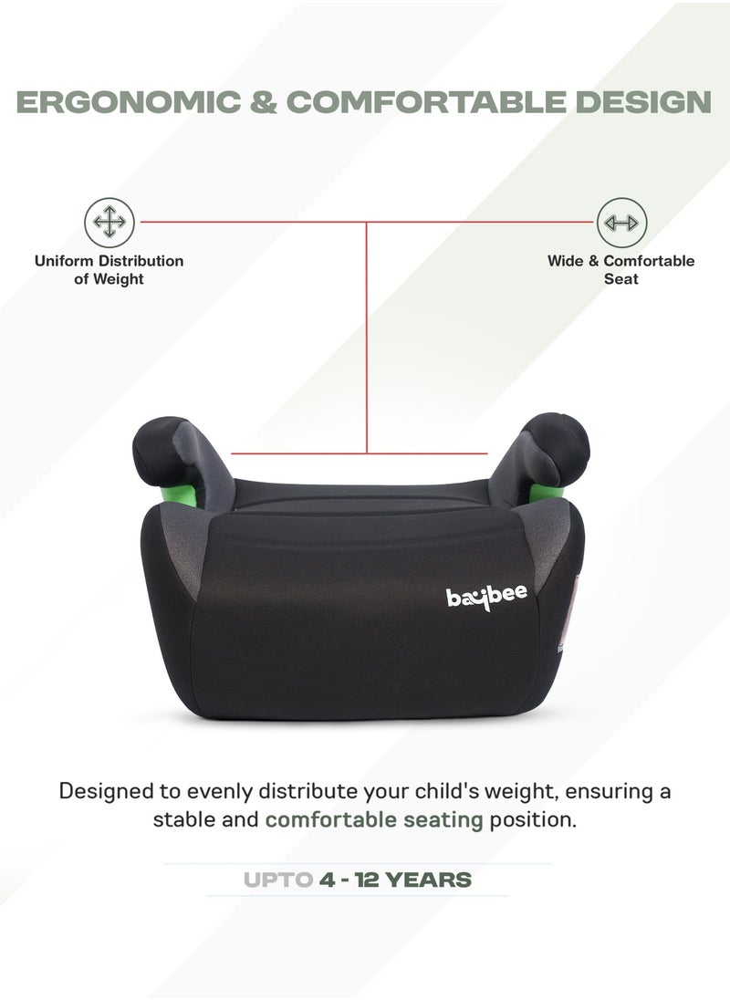 Baybee Baby Booster Car Seat without Isofix Portable Lightweight Travel Car Booster Seat with Comfort, Compact and Easy to Use | Suitable for Toddler 4-12 Years Boys Girls-Black