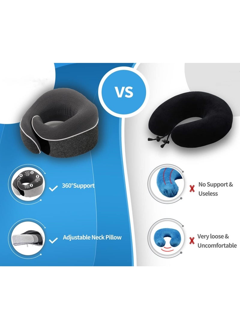 Travel Neck Pillow and 3 Pairs of Sleep Earplugs, Memory Foam U Shaped Neck Support 100% Pure Memory Foam Pillow Ergonomic Design Soft Best Full Neck Surround Pillow Sleep for Airplane Car Office and Home Resting (black)