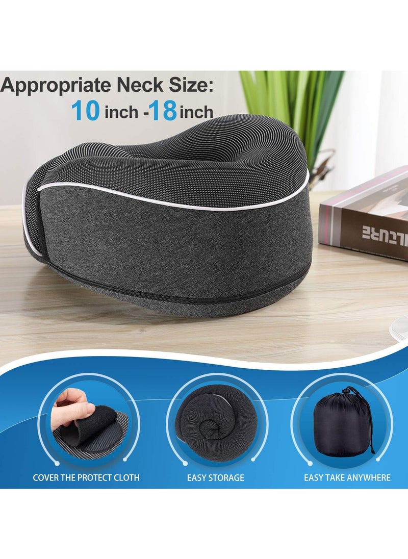 Travel Neck Pillow and 3 Pairs of Sleep Earplugs, Memory Foam U Shaped Neck Support 100% Pure Memory Foam Pillow Ergonomic Design Soft Best Full Neck Surround Pillow Sleep for Airplane Car Office and Home Resting (black)