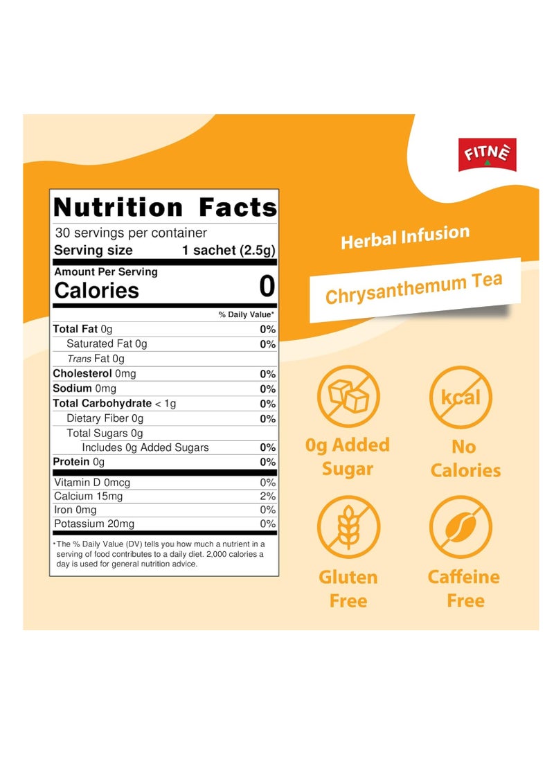 Chrysanthemum Herbal Tea Senna Infusion Smooth Mild Soothing Beverage Natural Gentle Detox Cleanse No Calories Caffeine Free, 30 Tea Bags