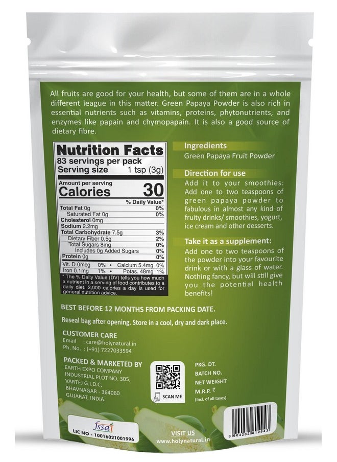 Holy Natural Green Papaya Fruit Powder 250Gm, Raw Or Kaccha Papaya Powder, Edible Grade, Good Tenderizer | Vegan And Gluten Free