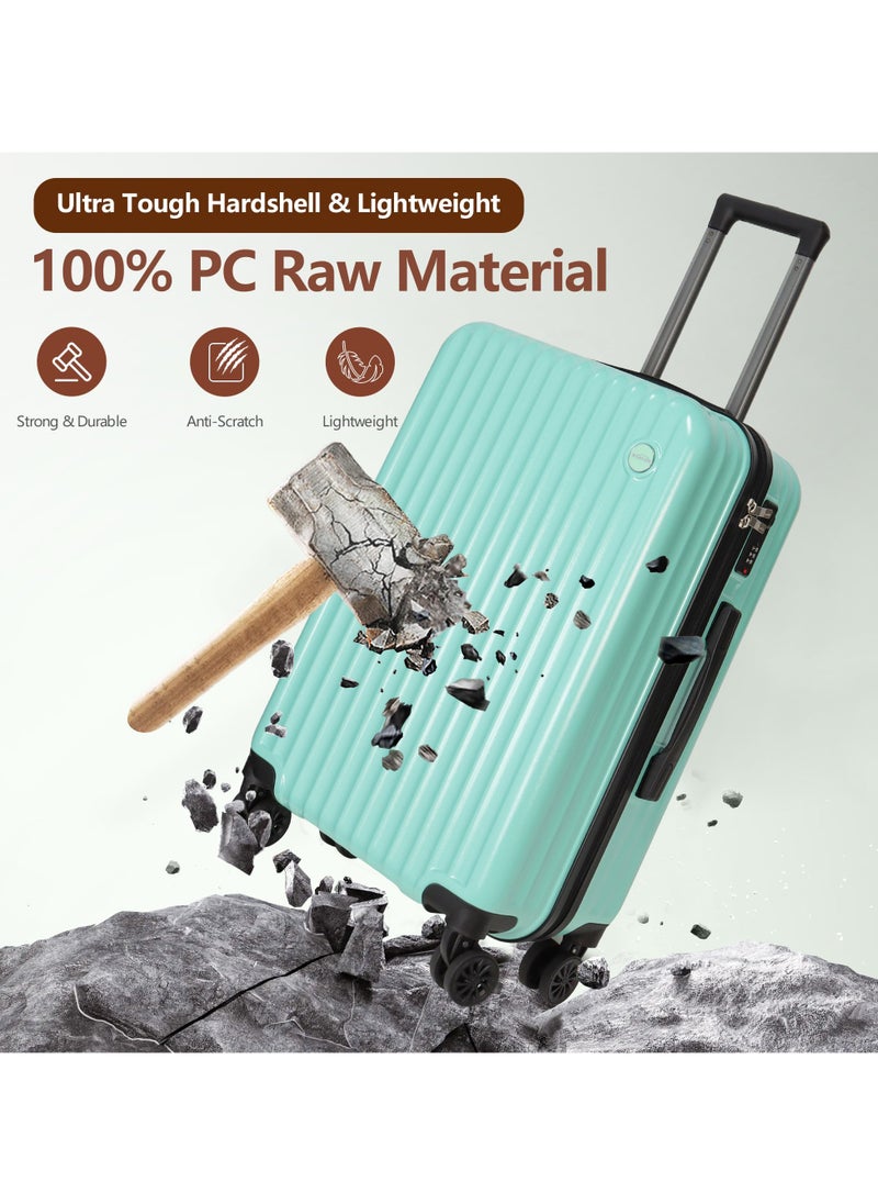 Aklsvion Luggage Sets 3 Piece With Spinner Wheels Lightweight Durable Carry On Cabin Travel Suitcase With Digital Lock Hard Shell ABS+PC 20/24/28in Mint Green