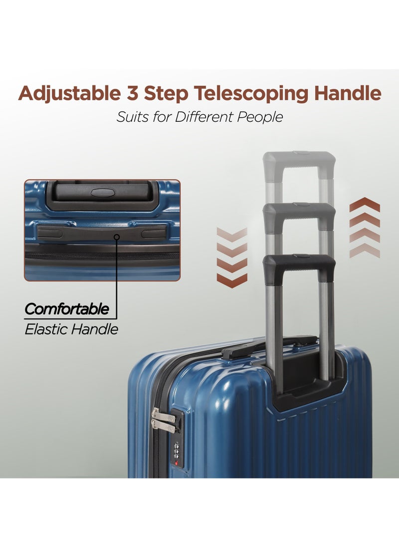 Aklsvion Luggage Bag Set Of 3 Pcs ABS+PC Hard Side Trolley Bags With 360°Rotational Wheels And Lockable System Top Quality Travel Bag Navy Blue