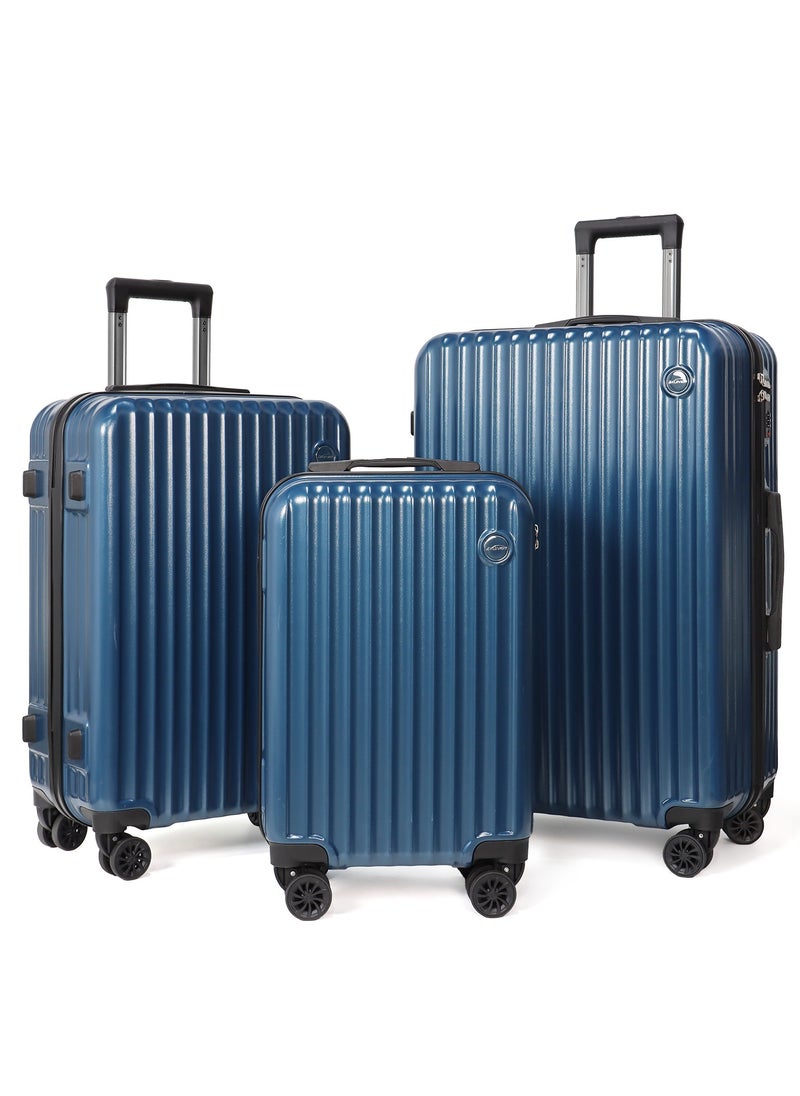 Aklsvion Luggage Bag Set Of 3 Pcs ABS+PC Hard Side Trolley Bags With 360°Rotational Wheels And Lockable System Top Quality Travel Bag Navy Blue