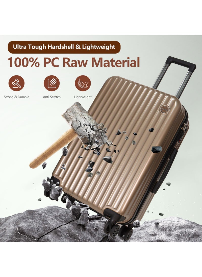 Aklsvion Hard Case Trolley Luggage Set For Unisex ABS+PC Lightweight 4 Double Wheels Suitcase With Built In Digital Lock Champagne