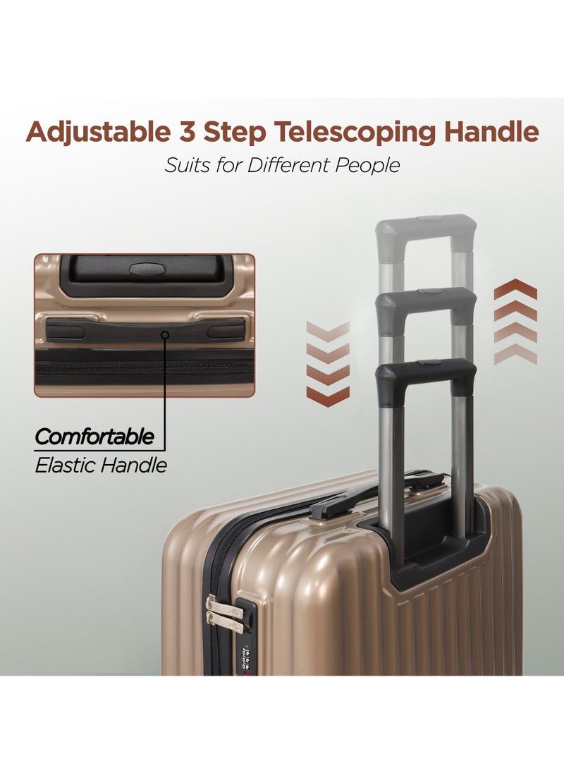 Aklsvion Hard Case Trolley Luggage Set For Unisex ABS+PC Lightweight 4 Double Wheels Suitcase With Built In Digital Lock Champagne