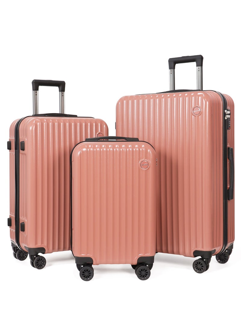 Aklsvion Hard Case Trolley Luggage Set For Unisex ABS+PC Lightweight 4 Double Wheels Suitcase With Built In Lock Pink