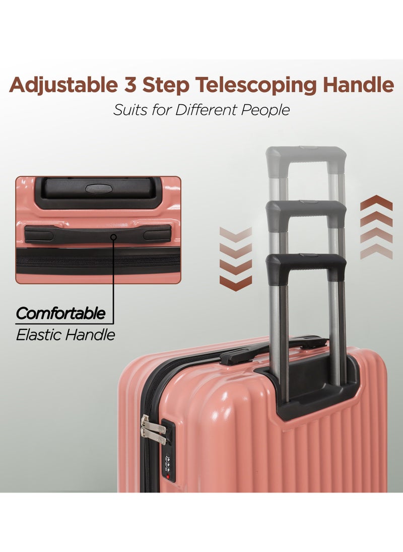 Aklsvion Hard Case Trolley Luggage Set For Unisex ABS+PC Lightweight 4 Double Wheels Suitcase With Built In Lock Pink