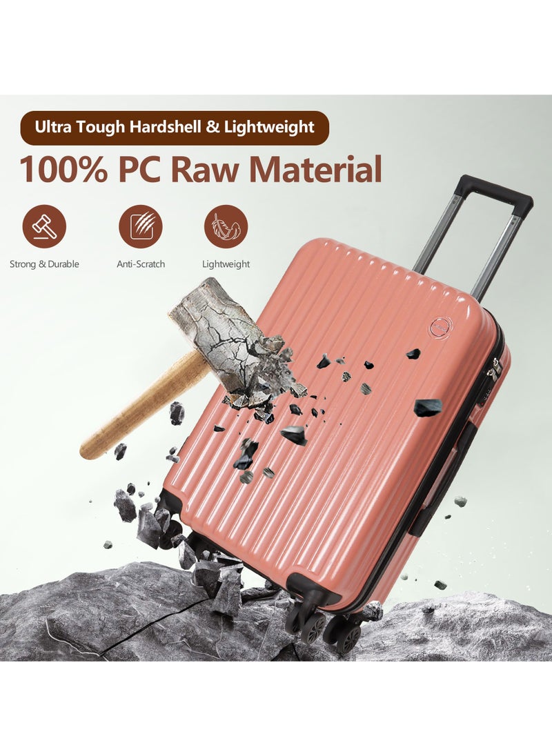 Aklsvion Hard Case Trolley Luggage Set For Unisex ABS+PC Lightweight 4 Double Wheels Suitcase With Built In Lock Pink