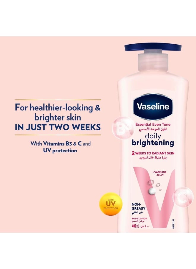 Vaseline Essential Body Lotion, Even Tone Daily Brightening, 2 weeks to radiant, glowing skin, 3 x 400ml