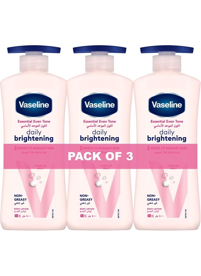 Vaseline Essential Body Lotion, Even Tone Daily Brightening, 2 weeks to radiant, glowing skin, 3 x 400ml