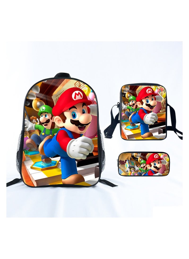 3 pcs Super Mario School Backpack Multicolour