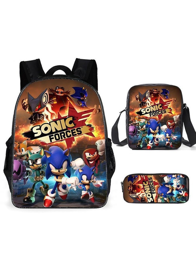 2025 new Sonic backpack student large-capacity schoolbag Sonic 2 animation sacker bag pen bag,2-Three-piece set - Sonic