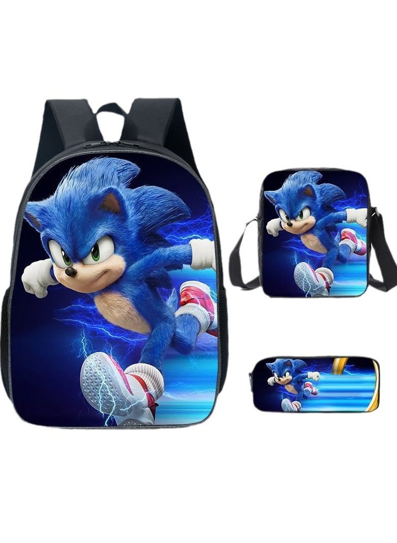 2025 new Sonic backpack student large-capacity schoolbag Sonic 2 animation sacker bag pen bag,2-Three-piece set - Sonic