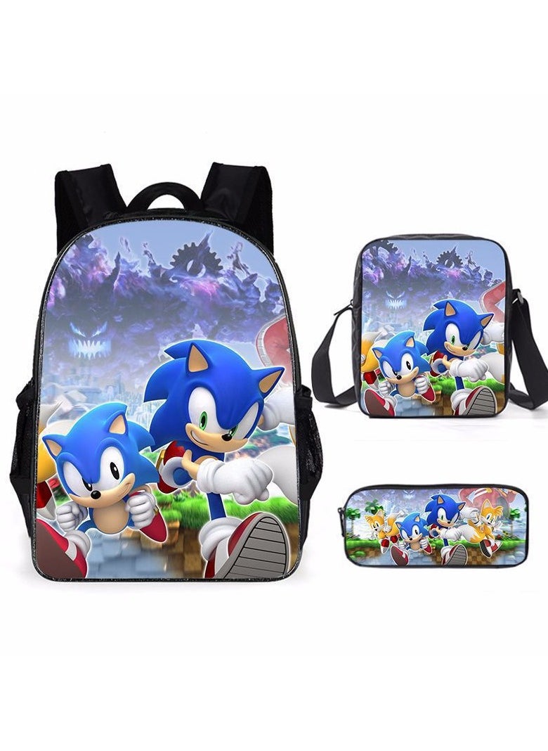 2025 new Sonic backpack student large-capacity schoolbag Sonic 2 animation sacker bag pen bag,2-Three-piece set - Sonic