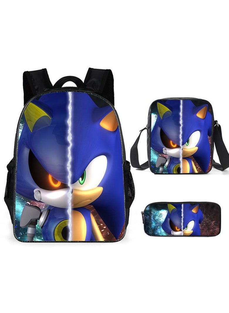 2025 new Sonic backpack student large-capacity schoolbag Sonic 2 animation sacker bag pen bag,2-Three-piece set - Sonic