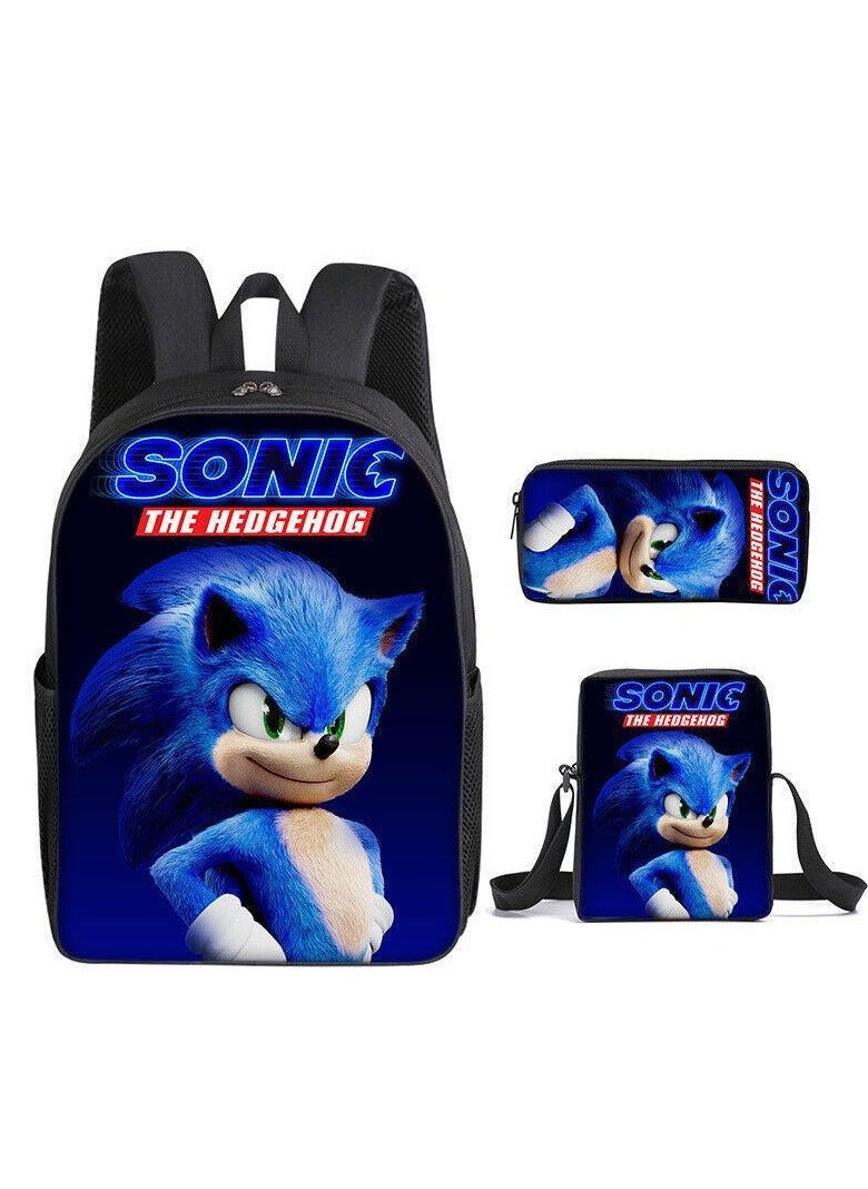 2025 new Sonic backpack student large-capacity schoolbag Sonic 2 animation sacker bag pen bag,2-Three-piece set - Sonic