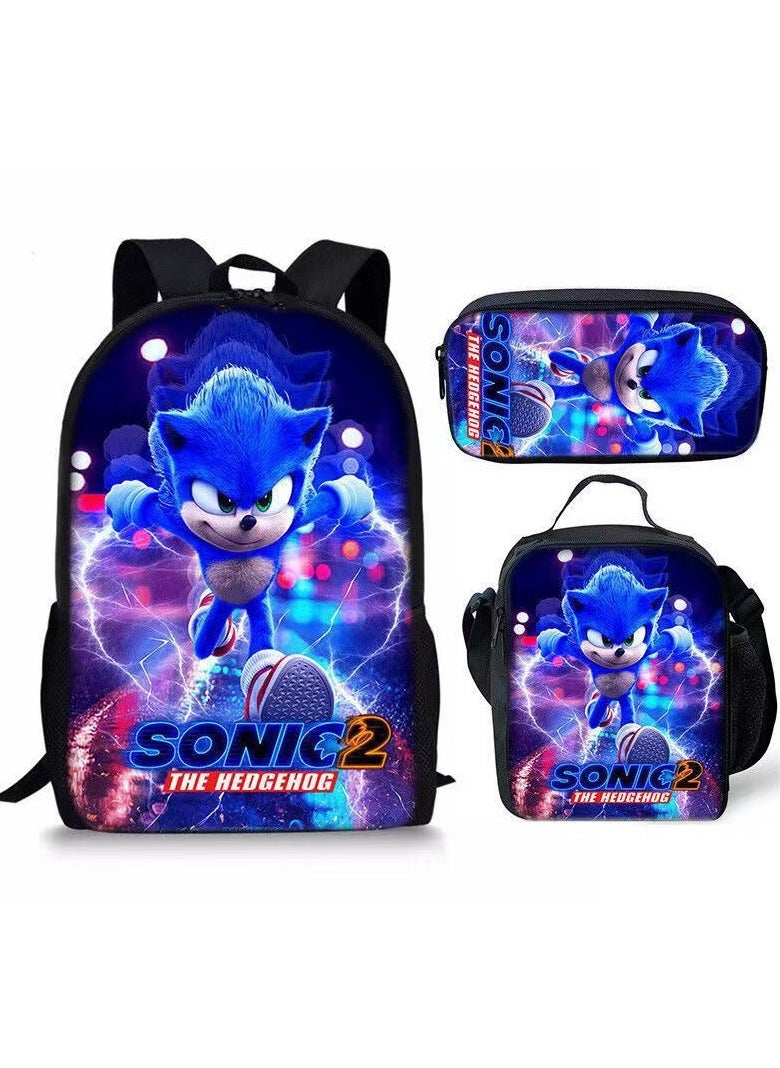 2025 new Sonic backpack student large-capacity schoolbag Sonic 2 animation sacker bag pen bag,2-Three-piece set - Sonic