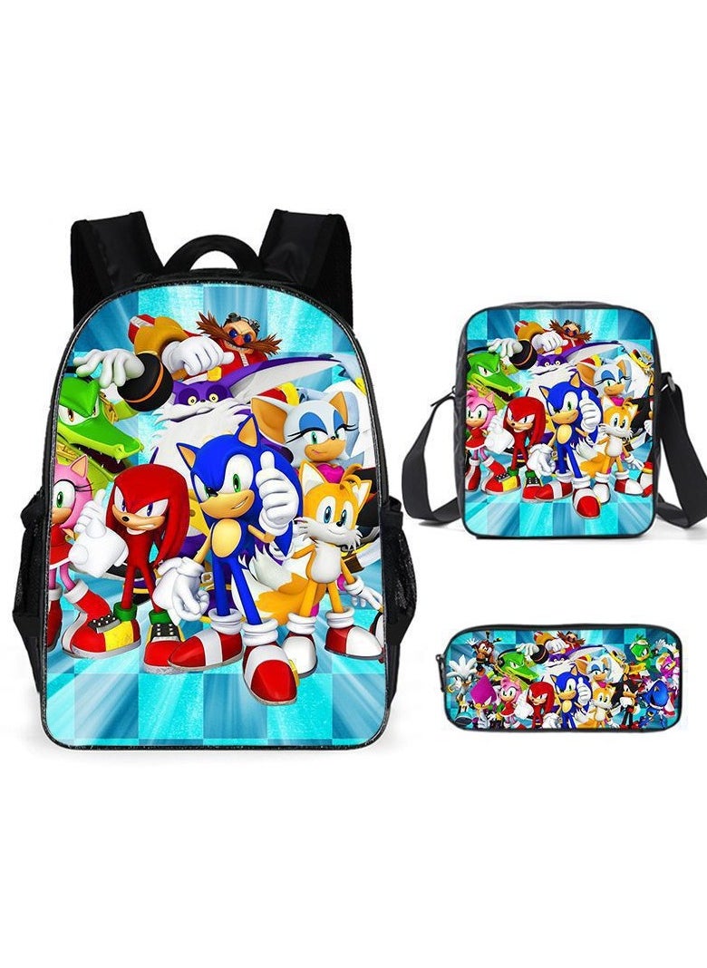 2025 new Sonic backpack student large-capacity schoolbag Sonic 2 animation sacker bag pen bag,2-Three-piece set - Sonic