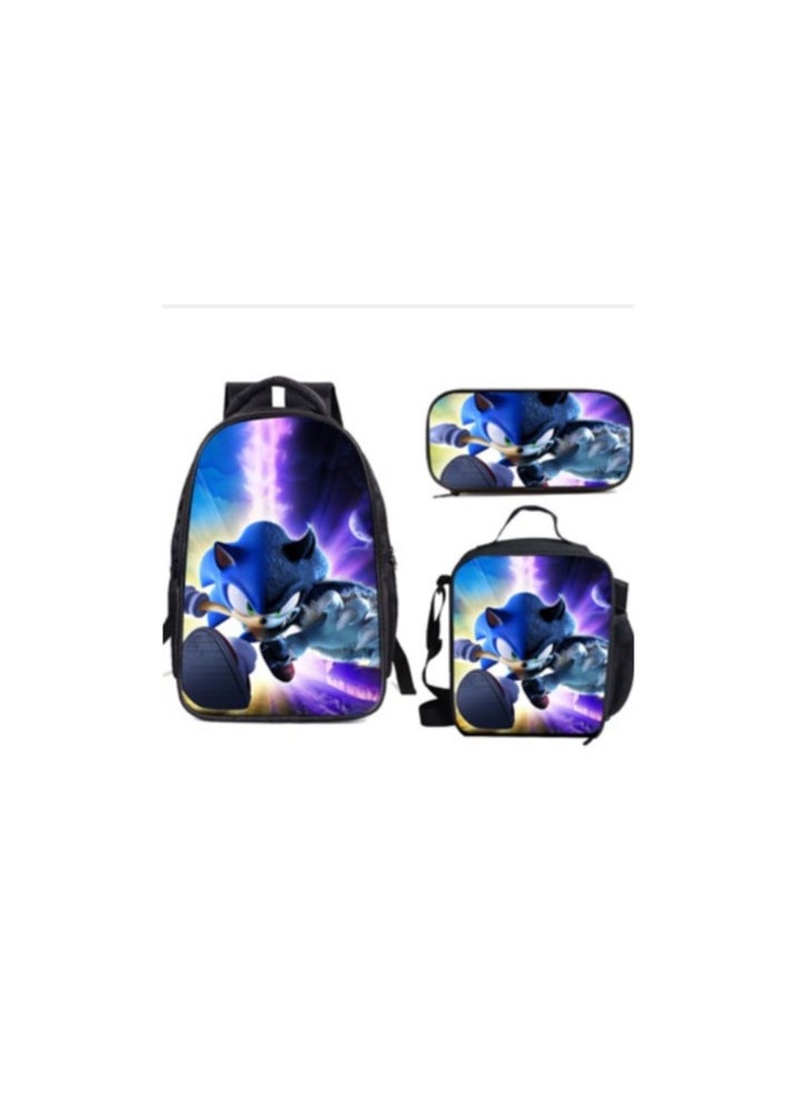 2025 new Sonic backpack student large-capacity schoolbag Sonic 2 animation sacker bag pen bag,2-Three-piece set - Sonic