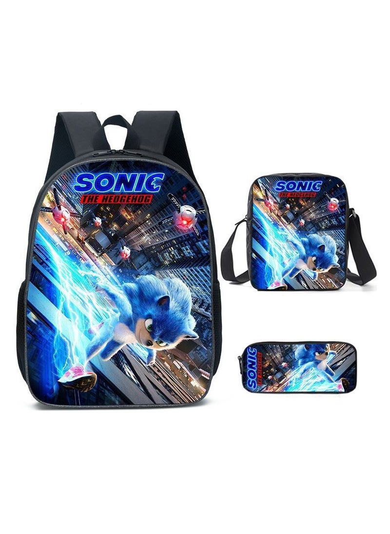 2025 new Sonic backpack student large-capacity schoolbag Sonic 2 animation sacker bag pen bag,2-Three-piece set - Sonic