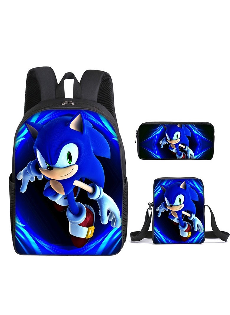 2025 new Sonic backpack student large-capacity schoolbag Sonic 2 animation sacker bag pen bag,2-Three-piece set - Sonic