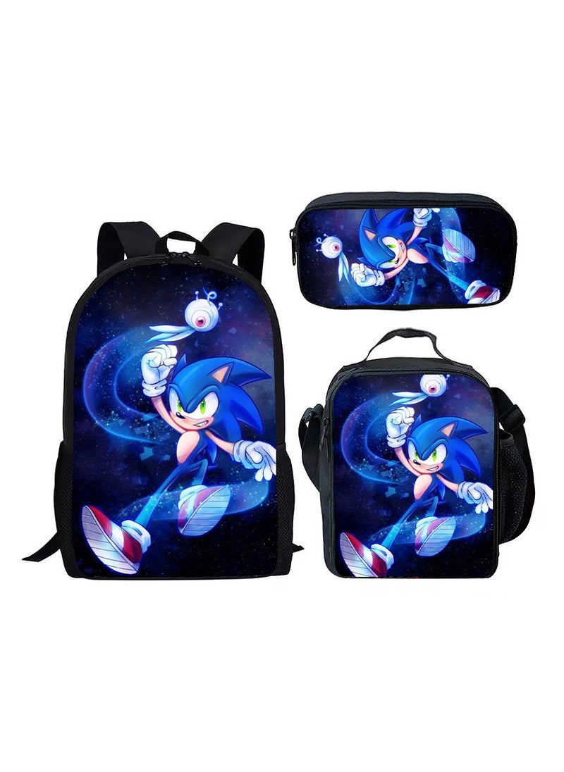 2025 new Sonic backpack student large-capacity schoolbag Sonic 2 animation sacker bag pen bag,2-Three-piece set - Sonic