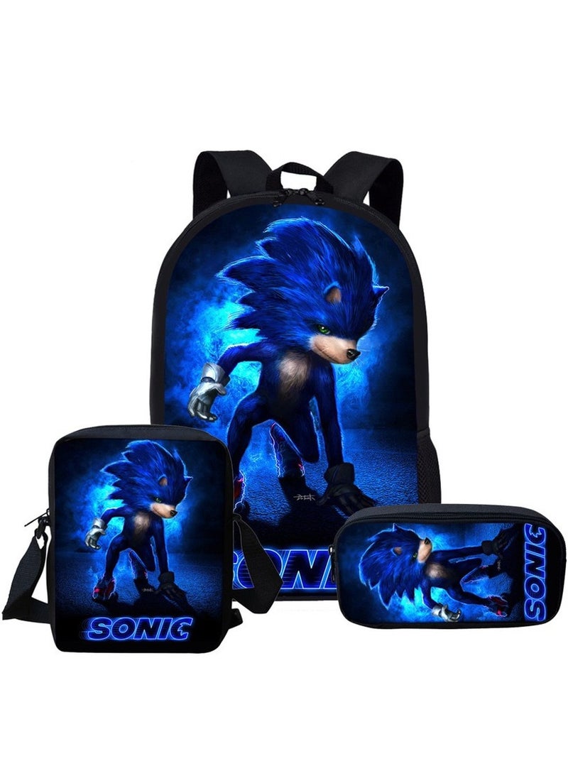 2025 new Sonic backpack student large-capacity schoolbag Sonic 2 animation sacker bag pen bag,2-Three-piece set - Sonic