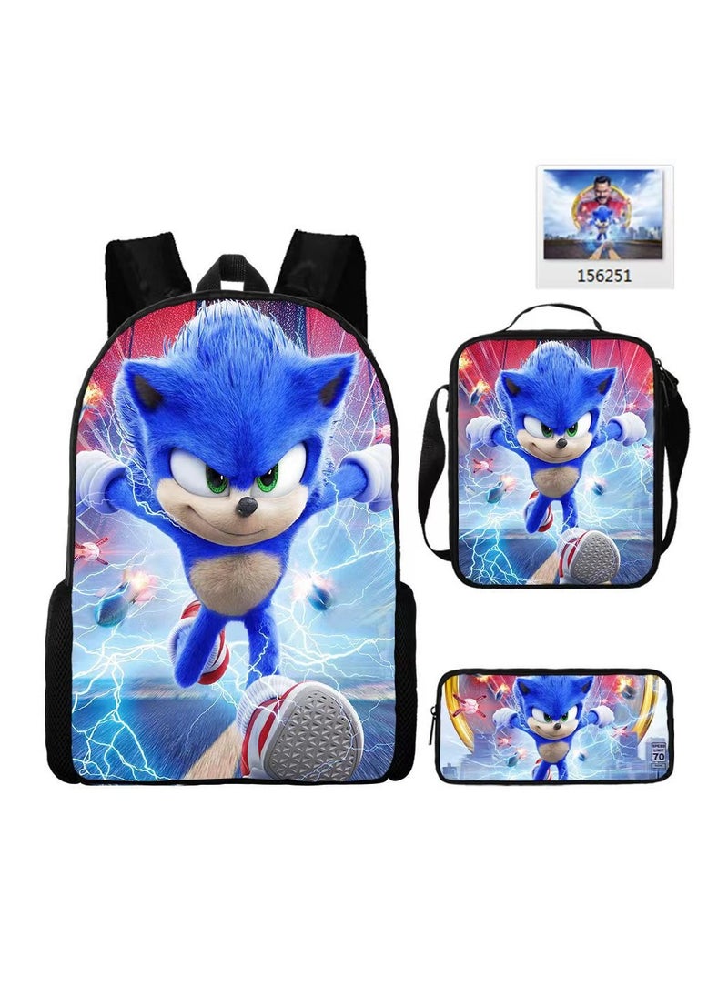 2025 new Sonic backpack student large-capacity schoolbag Sonic 2 animation sacker bag pen bag,2-Three-piece set - Sonic