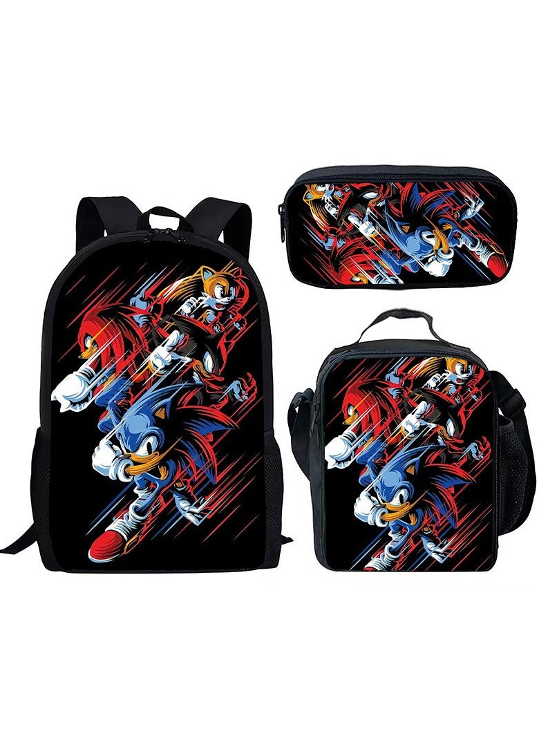 2025 new Sonic backpack student large-capacity schoolbag Sonic 2 animation sacker bag pen bag,2-Three-piece set - Sonic