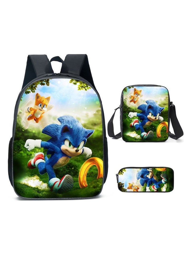 2025 new Sonic backpack student large-capacity schoolbag Sonic 2 animation sacker bag pen bag,2-Three-piece set - Sonic