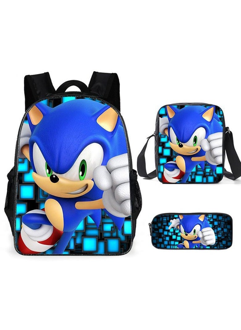 2025 new Sonic backpack student large-capacity schoolbag Sonic 2 animation sacker bag pen bag,2-Three-piece set - Sonic