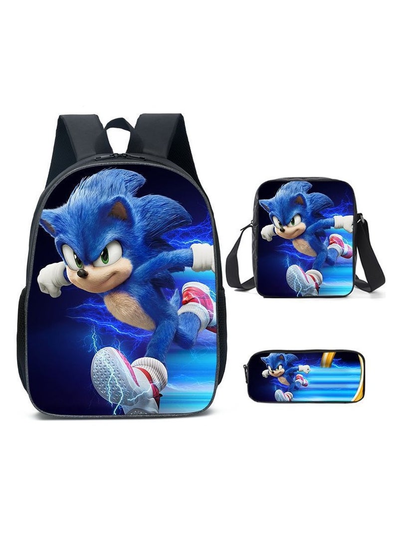 2025 new Sonic backpack student large-capacity schoolbag Sonic 2 animation sacker bag pen bag,2-Three-piece set - Sonic