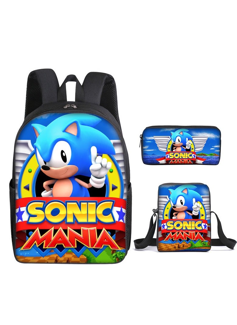 2025 new Sonic backpack student large-capacity schoolbag Sonic 2 animation sacker bag pen bag,2-Three-piece set - Sonic