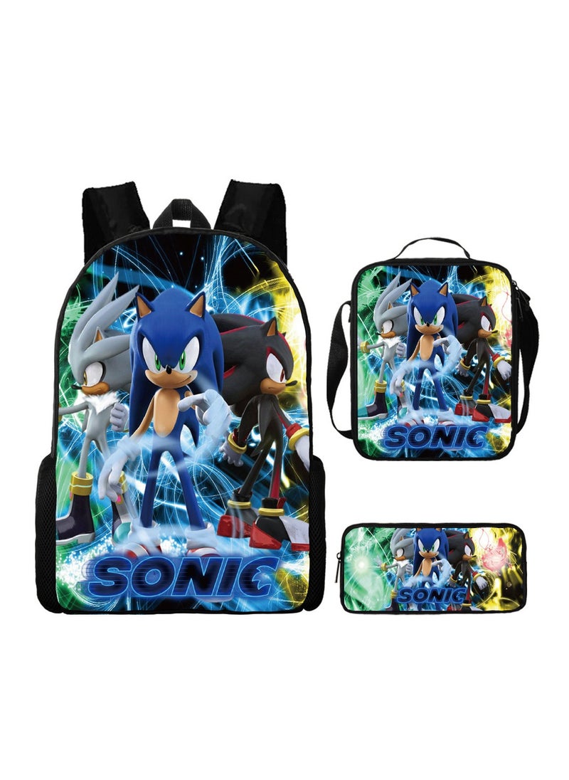 2025 new Sonic backpack student large-capacity schoolbag Sonic 2 animation sacker bag pen bag,2-Three-piece set - Sonic