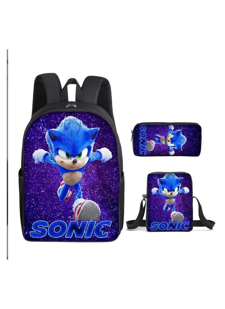 2025 new Sonic backpack student large-capacity schoolbag Sonic 2 animation sacker bag pen bag,2-Three-piece set - Sonic