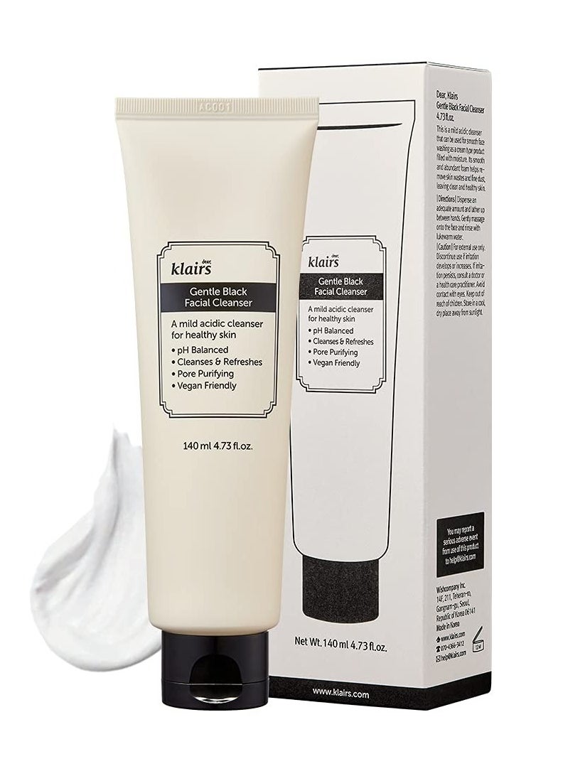 DearKlairs Gentle Black Facial Cleanser, 4.73 Fl Oz | Vegan, low pH, Hydrating Finish, 99% Fine Dust Removal, A Creamy foam cleanser, daily face wash