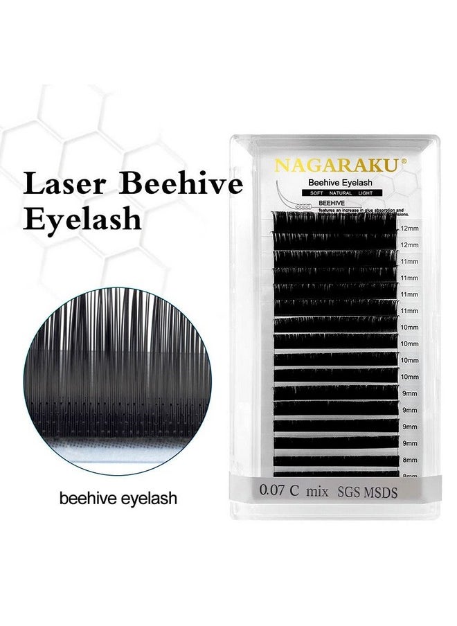 Laser Beehive Eyelash Extensions Supplies 0.12 D Curl Longer Lasting Individual Matte Black Clusters Single Length 16 Rows Beauty Salon (Bel-0.12Mm/9Mm, Curl-D)