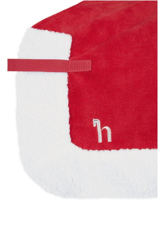 HORZE Santa Christmas Fleece Horse Quarter Sheet Riding Blanket with Faux Fur - Red - Horse