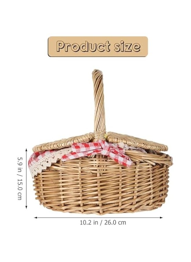 Empty Basket Fruit Vegetable Storage Basket 1pc Wicker Weaving Basket Camping Picnic Basket with Double Lid Linen Cotton Cloth Lining for Storage and Decoration Baskets Empty